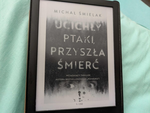 Okładka e-booka "Ucichły ptaki, przyszła śmierć" Michała Śmielaka. E-book ma 232 strony.