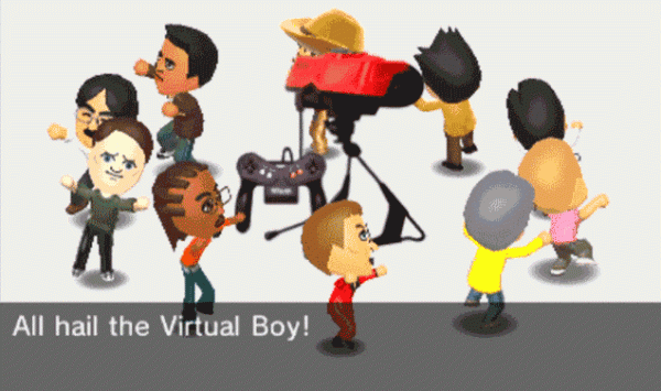 Miis dancing around a giant Virtual Boy

"All hail the Virtual Boy!"