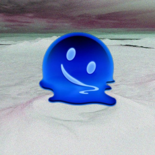 melting emoji na pustyni, zdjęcie w negatywie (odwrócone kolory)