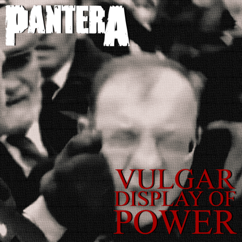 Twarz Kamińskiego jest odpychana przez straż marszałkowską. Doklejone są napisy "Pantera - Vulgar Display of Power"