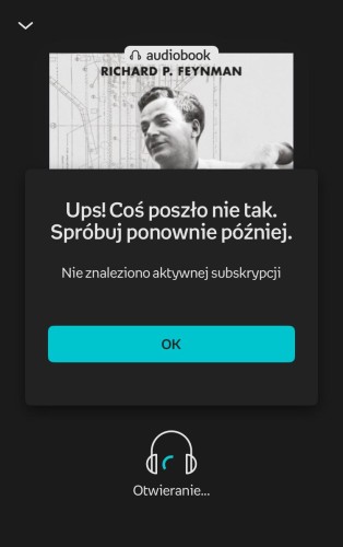 Zrzut ekranu z aplikacji mobilnej EmpikGo przedstawiającej błąd w odtwarzaniu pliku audio.